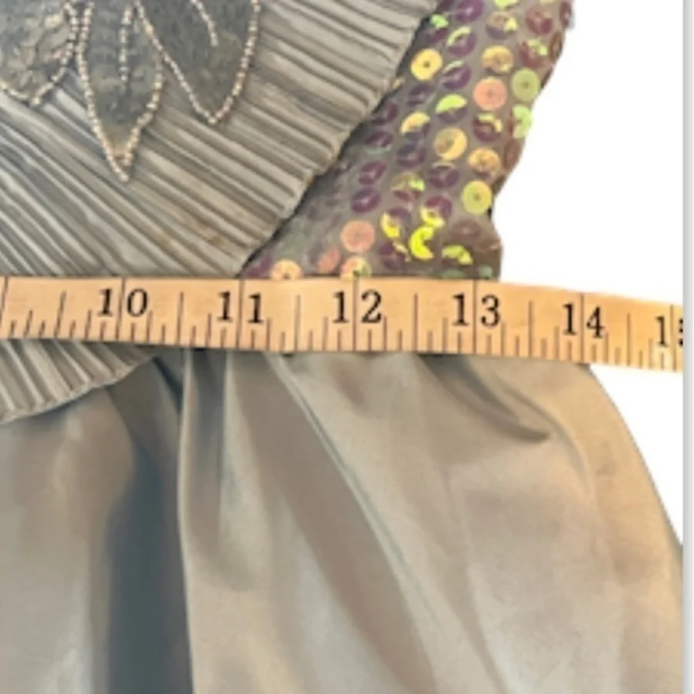 Alyce Designs 70s Vintage Sequin Blue Gown Sweetheart Neckline Tulle Lined - Picture 11 of 12